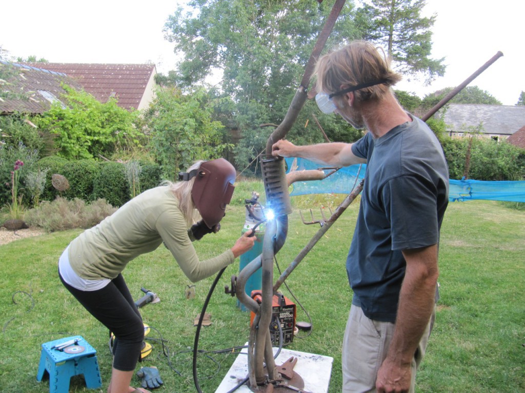 Fiona Campbell and Pete Margerum creating a tree from exhaust pipes for the litterARTI a WASTEofSPACE Exhibition 5- 9 August. Participants will complete the artwork during workshops which will take place on Wednesday, 5 August 2014. 